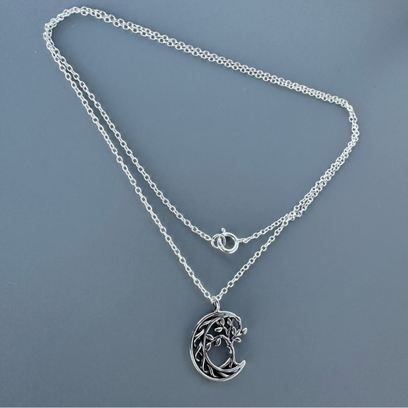 Sterling Silver Tree of Life and Moon Necklace - Picture 5 of 11